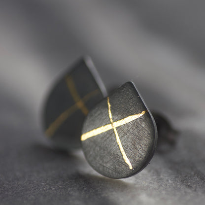 LC Oxidised 10mm X Keum Boo Stud Earrings image 4