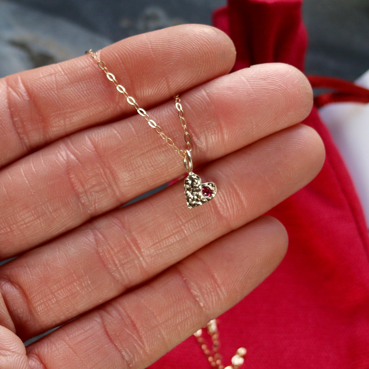 Ruby & Recycled Solid 9ct Yellow Gold Heart Pendant Necklace image 3