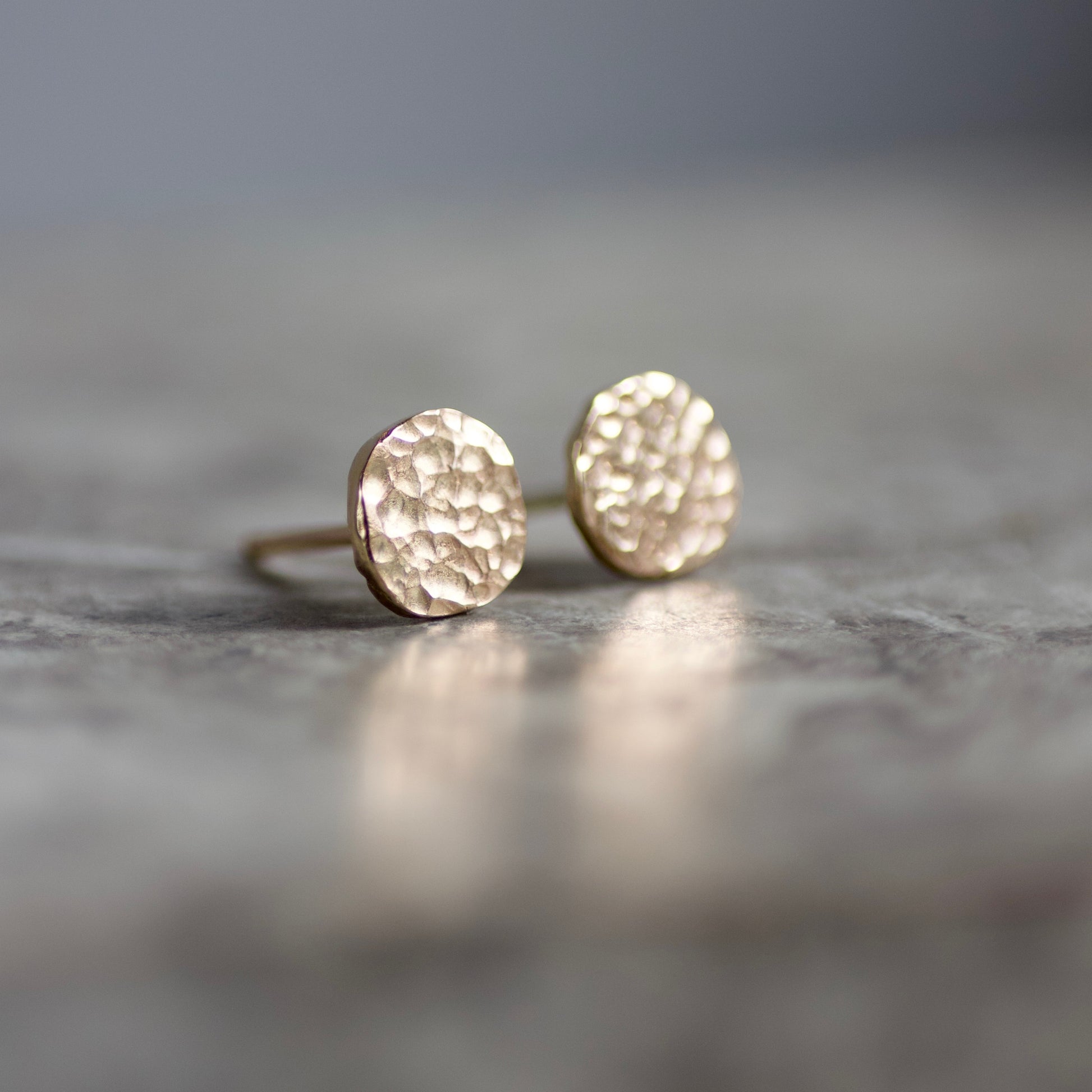 Recycled Solid 9ct Gold Hammered Disc Studs image 2