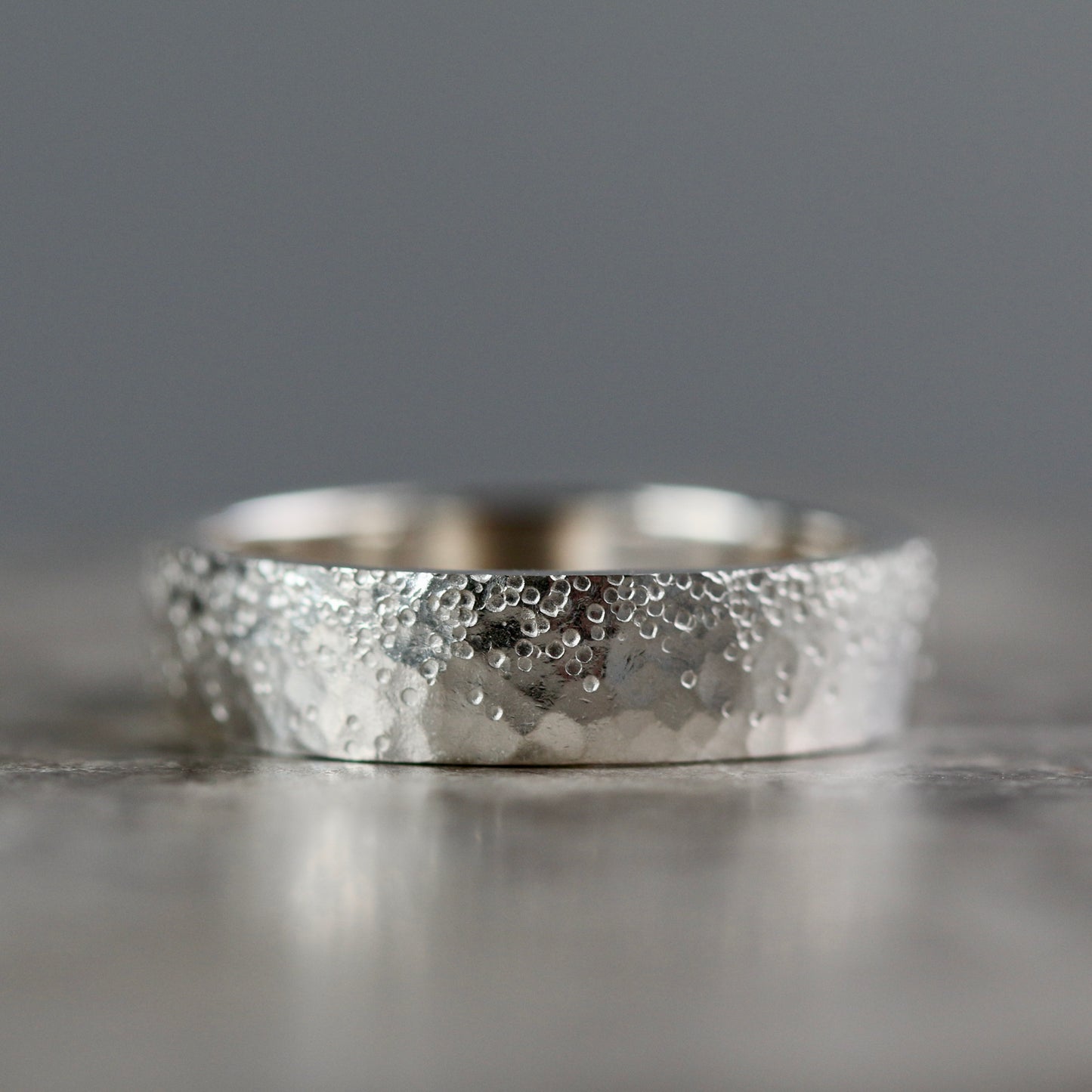 Silver Stipple Textured 5mm Wide Ring image 2