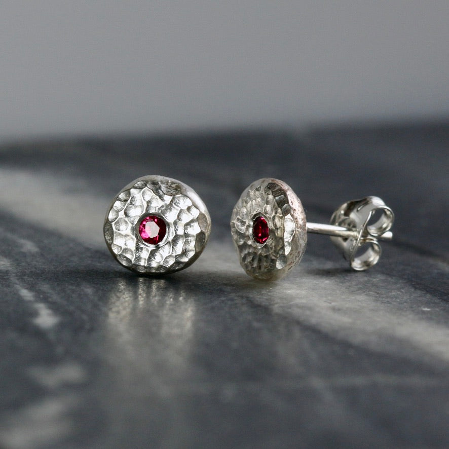 Ruby Solid Silver Pebble Stud Earrings image 1