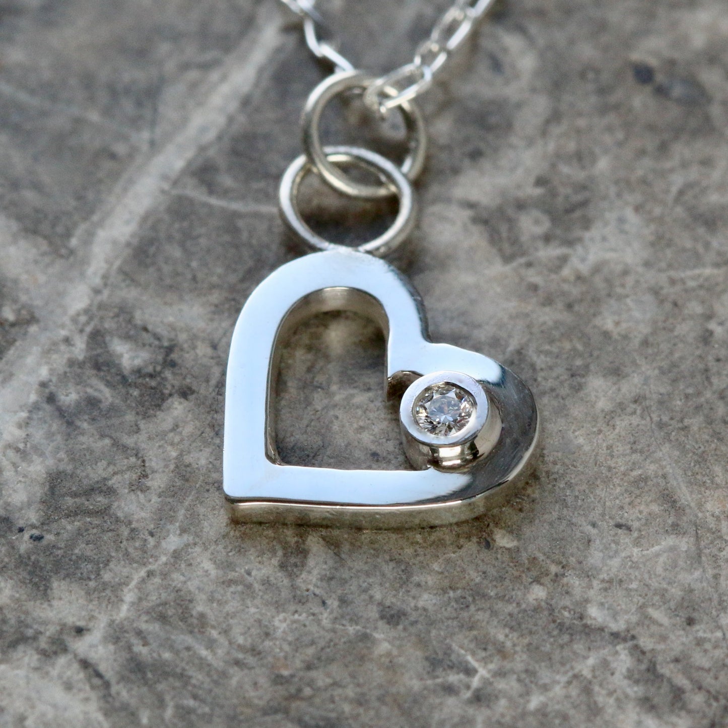 Recycled Solid Silver Open Heart & Lab Grown Diamond Pendant Necklace image 1