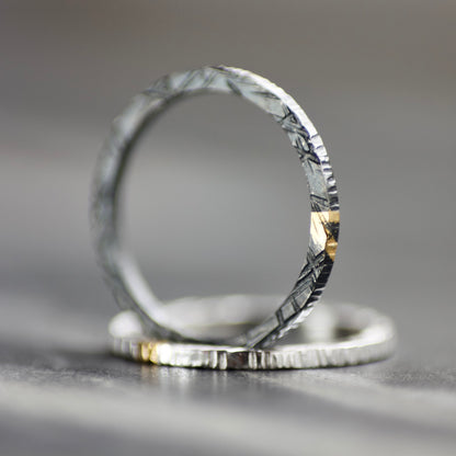 Oxidised Silver & Gold Linear Textured Skinny Ring image 1