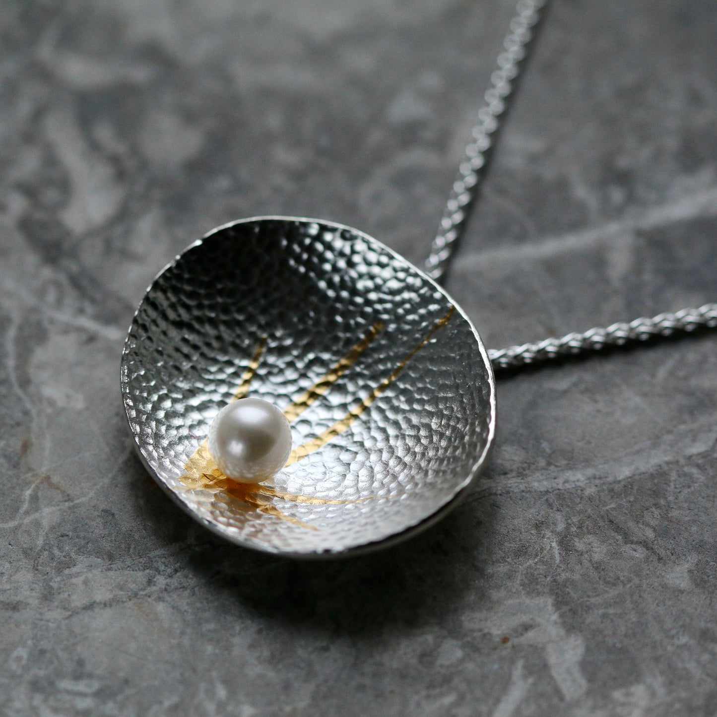 Silver and Gold Keum Boo & Pearl Pendant Necklace image 3