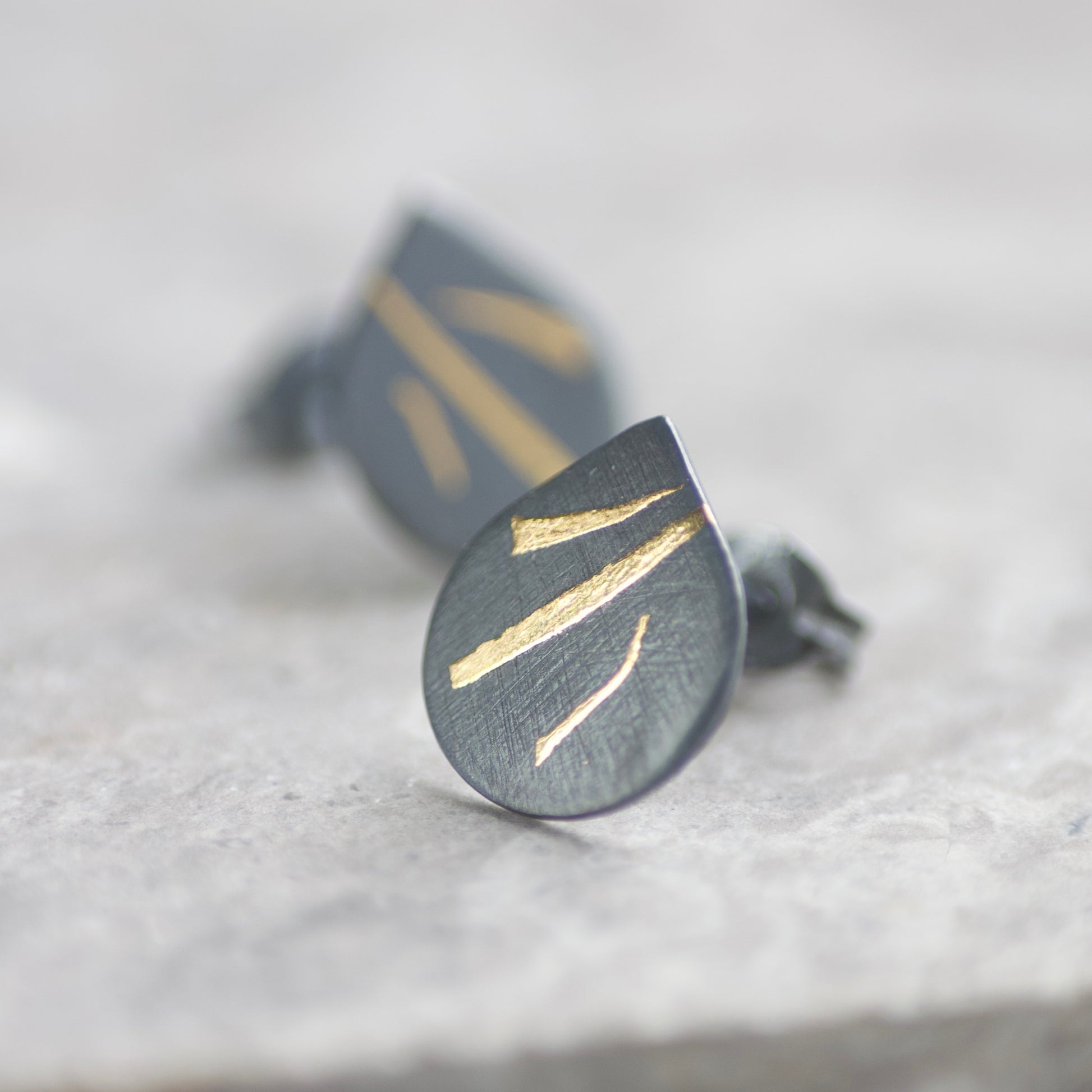 LC Oxidised 10mm Stripe Keum Boo Stud Earrings image 3
