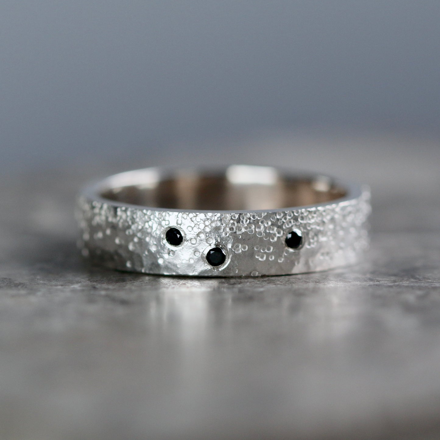 Silver Stipple 3 Black Diamond Ring image 0