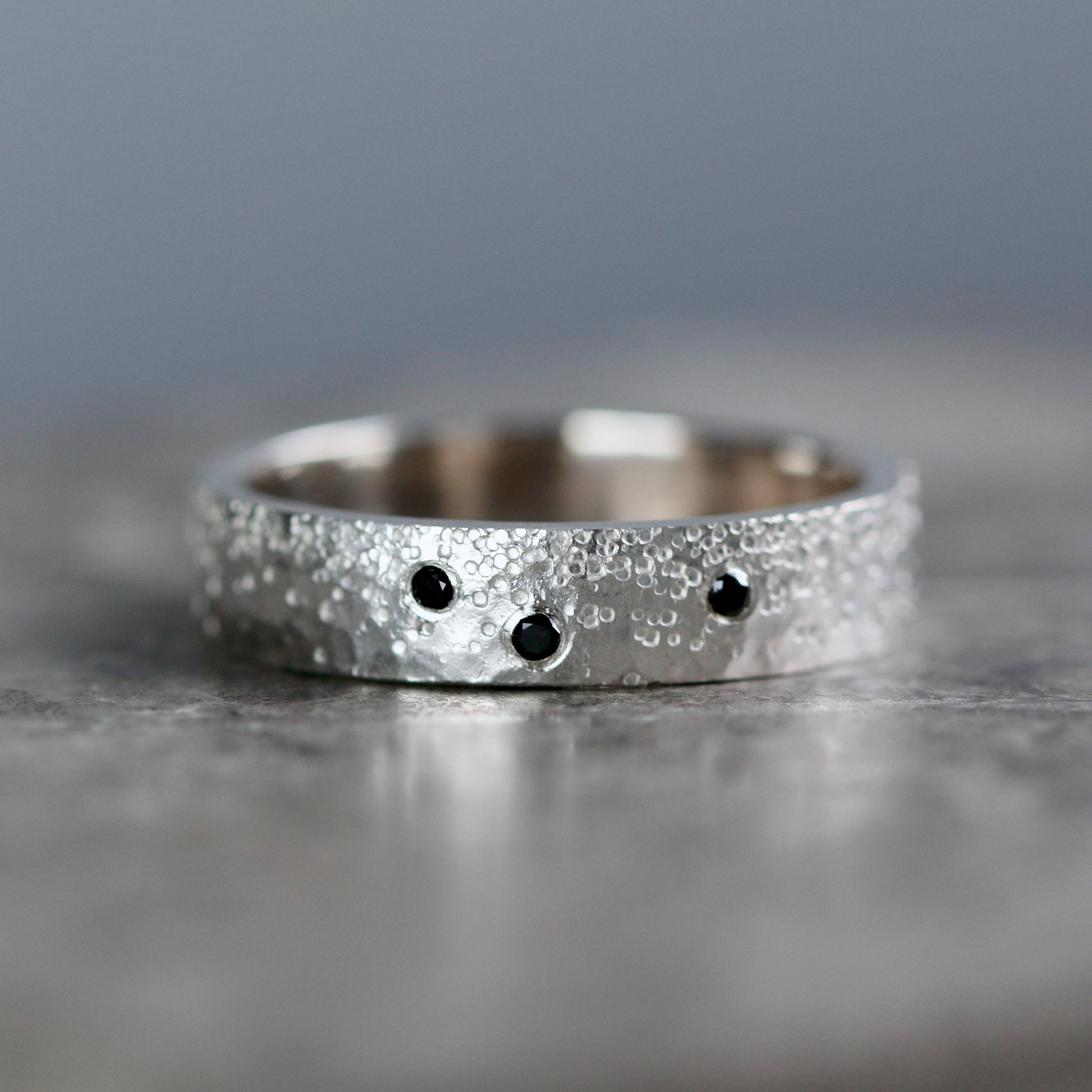 Silver Stipple 3 Black Diamond Ring image 0