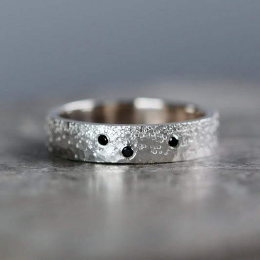 Silver Stipple 3 Black Diamond Ring image 0