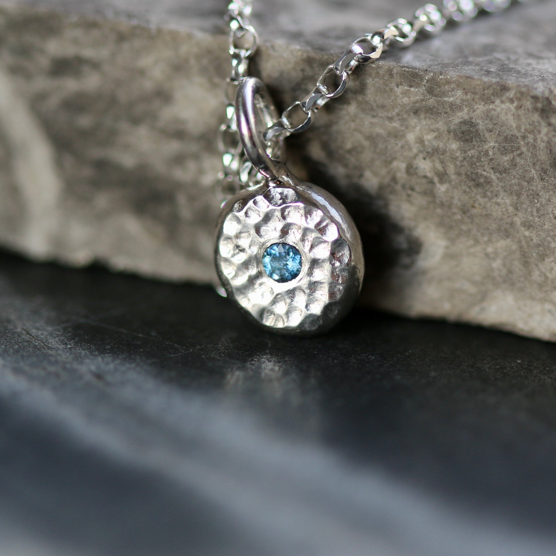 Solid Silver Pebble & Aquamarine Pendant Necklace image 0