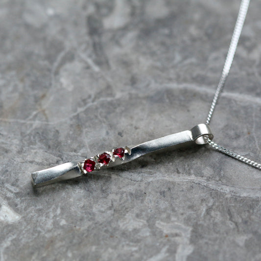 Triple Red Spinel Twist Silver Pendant image 0