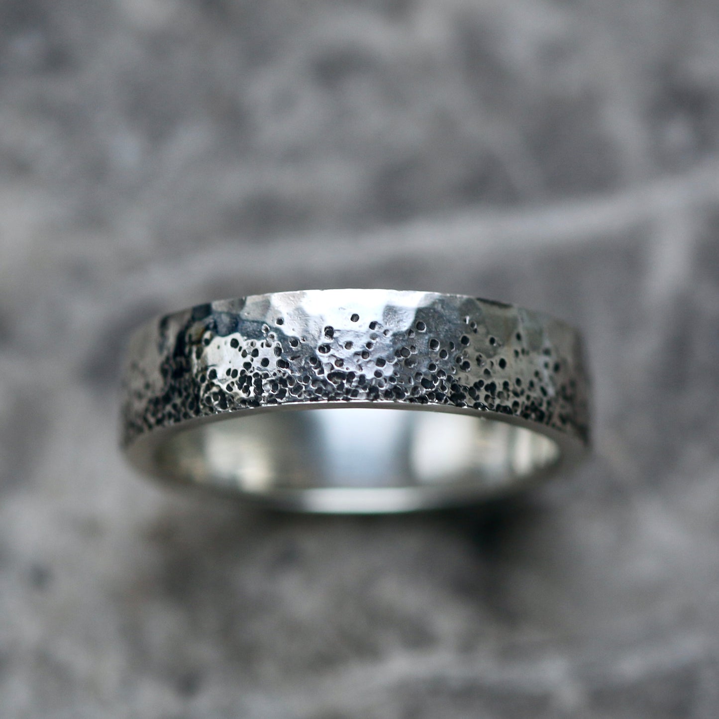Oxidised Silver Stipple Textured 5mm Wide Ring image 4
