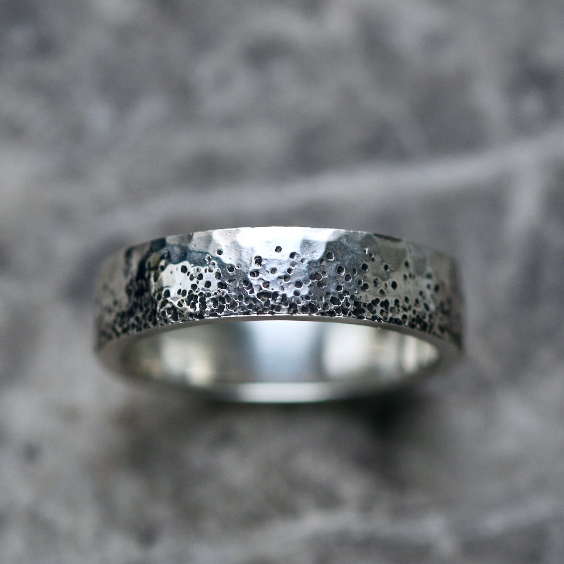 Oxidised Silver Stipple Textured 5mm Wide Ring image 4