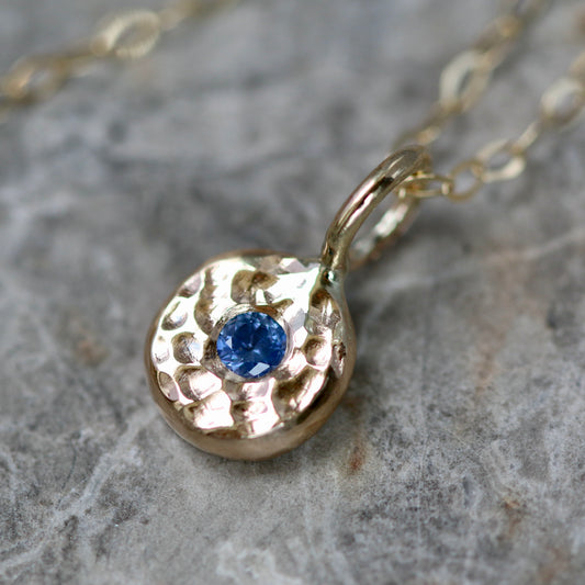 Blue Sapphire & Recycled Solid 9ct Yellow Gold Pebble Pendant Necklace image 0