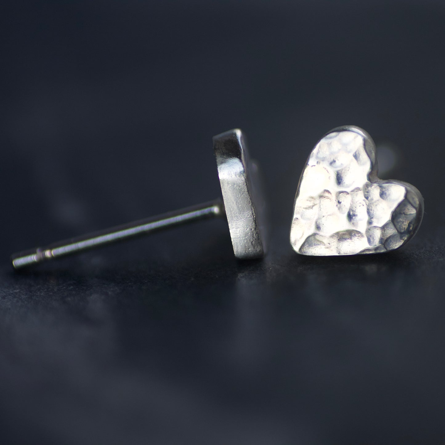 Solid Sterling Silver Hammered Heart Stud Earrings image 1
