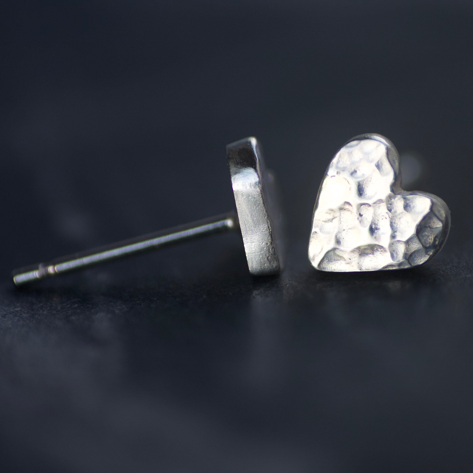 Solid Sterling Silver Hammered Heart Stud Earrings image 1