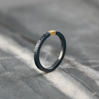 2mm Oxidised Silver & Gold  Keum Boo Textured Ring image 2