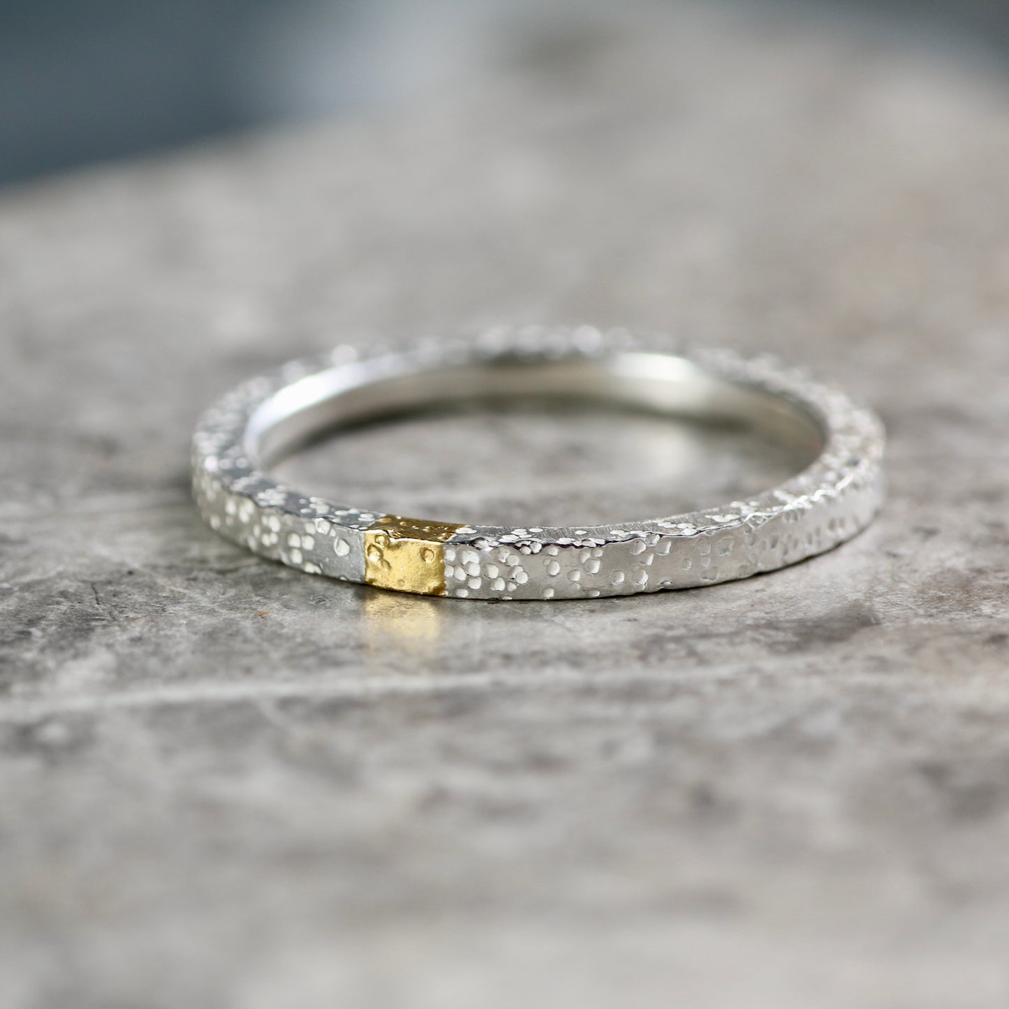 Dot Textured Silver & Gold 2mm Stacking Ring image 2