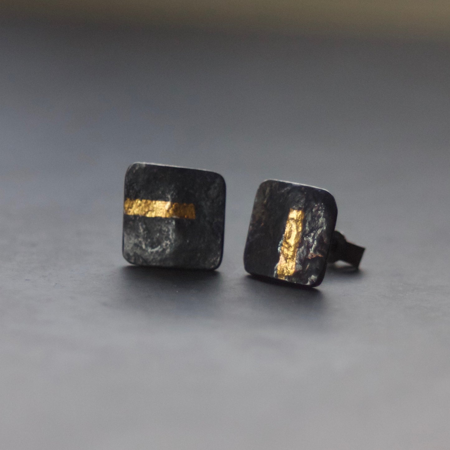 LINEAR Oxidised Square-ish Stud Earrings image 0