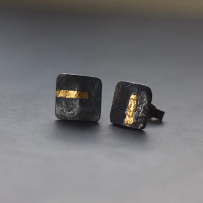 LINEAR Oxidised Square-ish Stud Earrings image 0