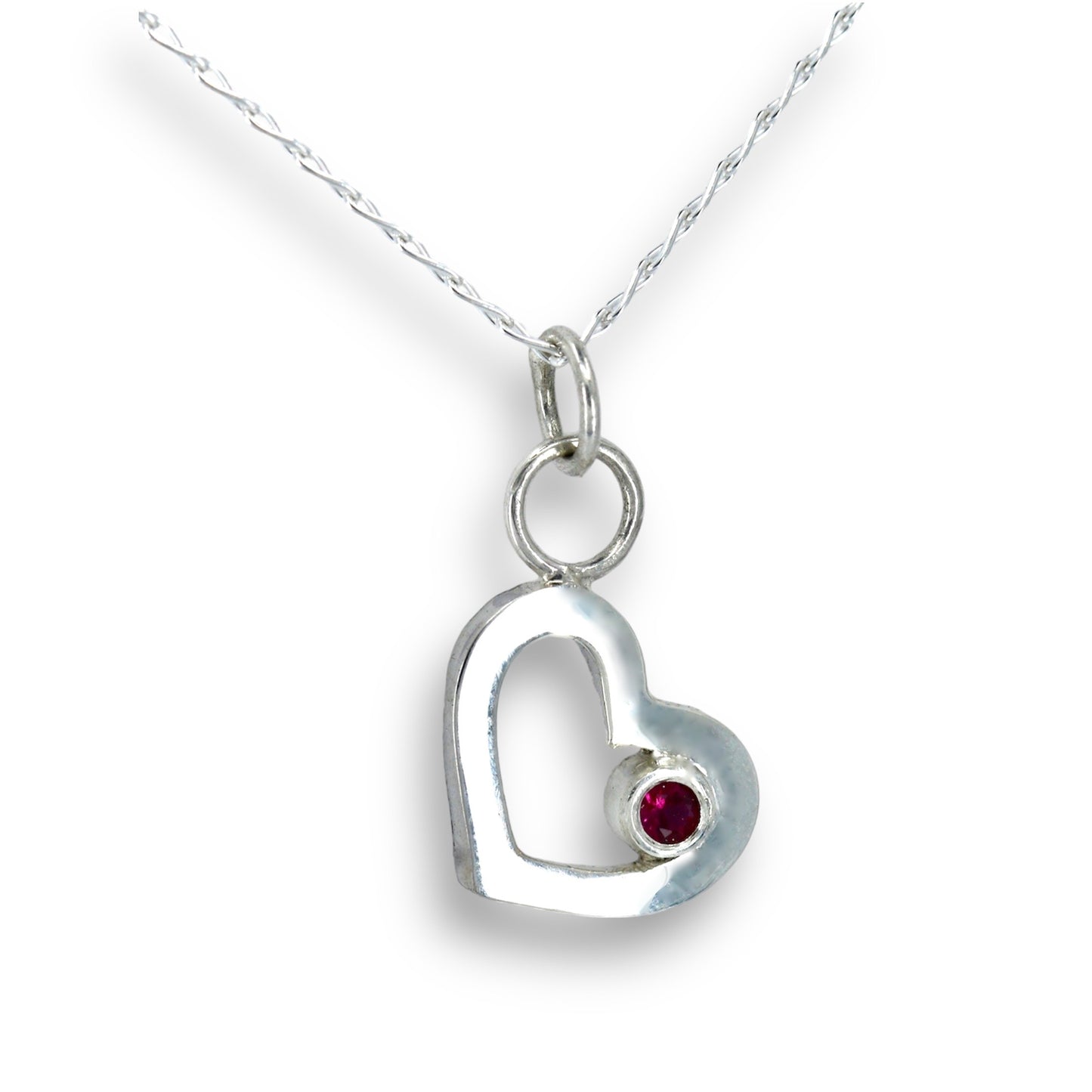 Recycled Solid Silver Open Heart & Ruby Pendant Necklace image 0