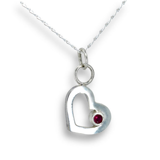 Recycled Solid Silver Open Heart & Ruby Pendant Necklace image 0