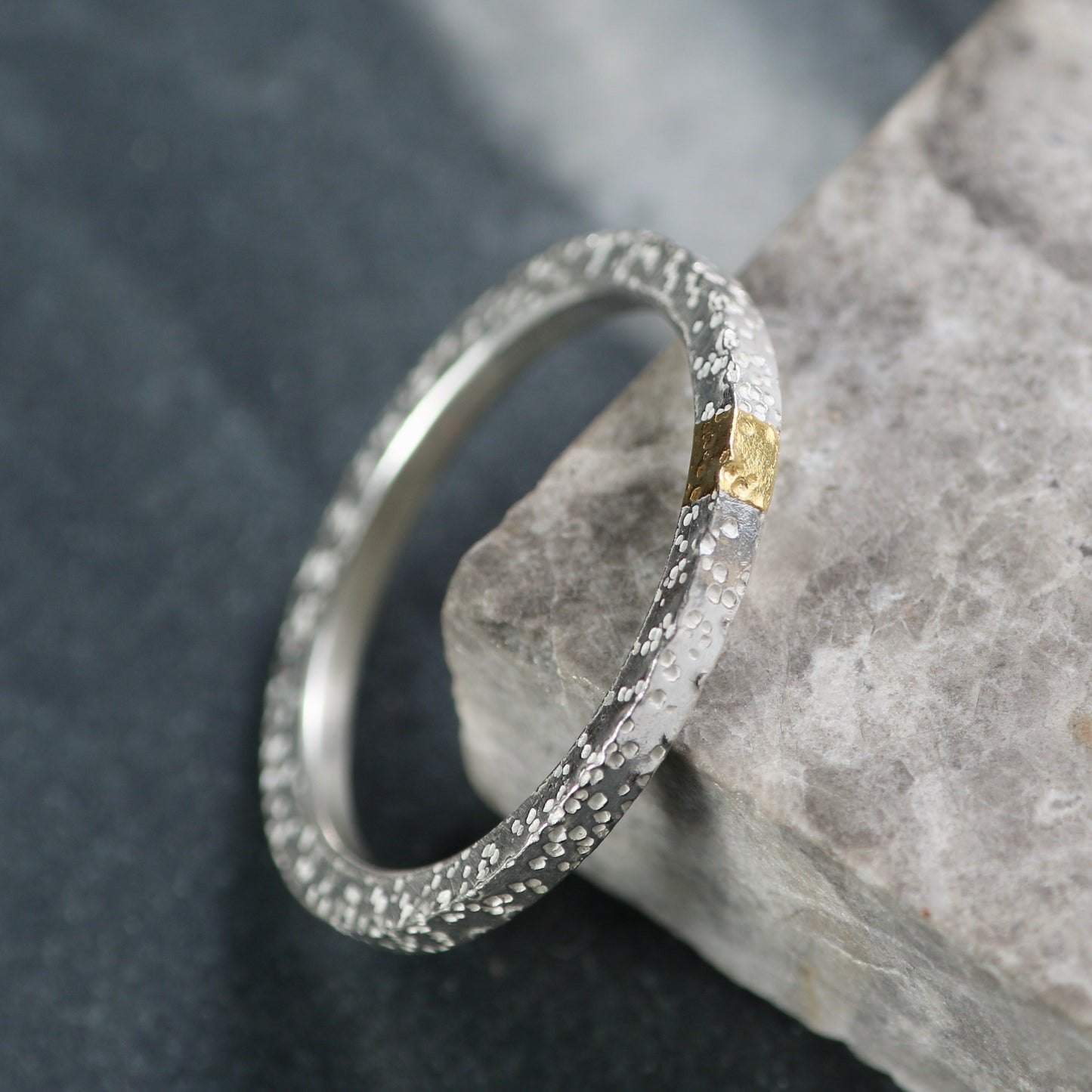 Dot Textured Silver & Gold 2mm Stacking Ring image 1