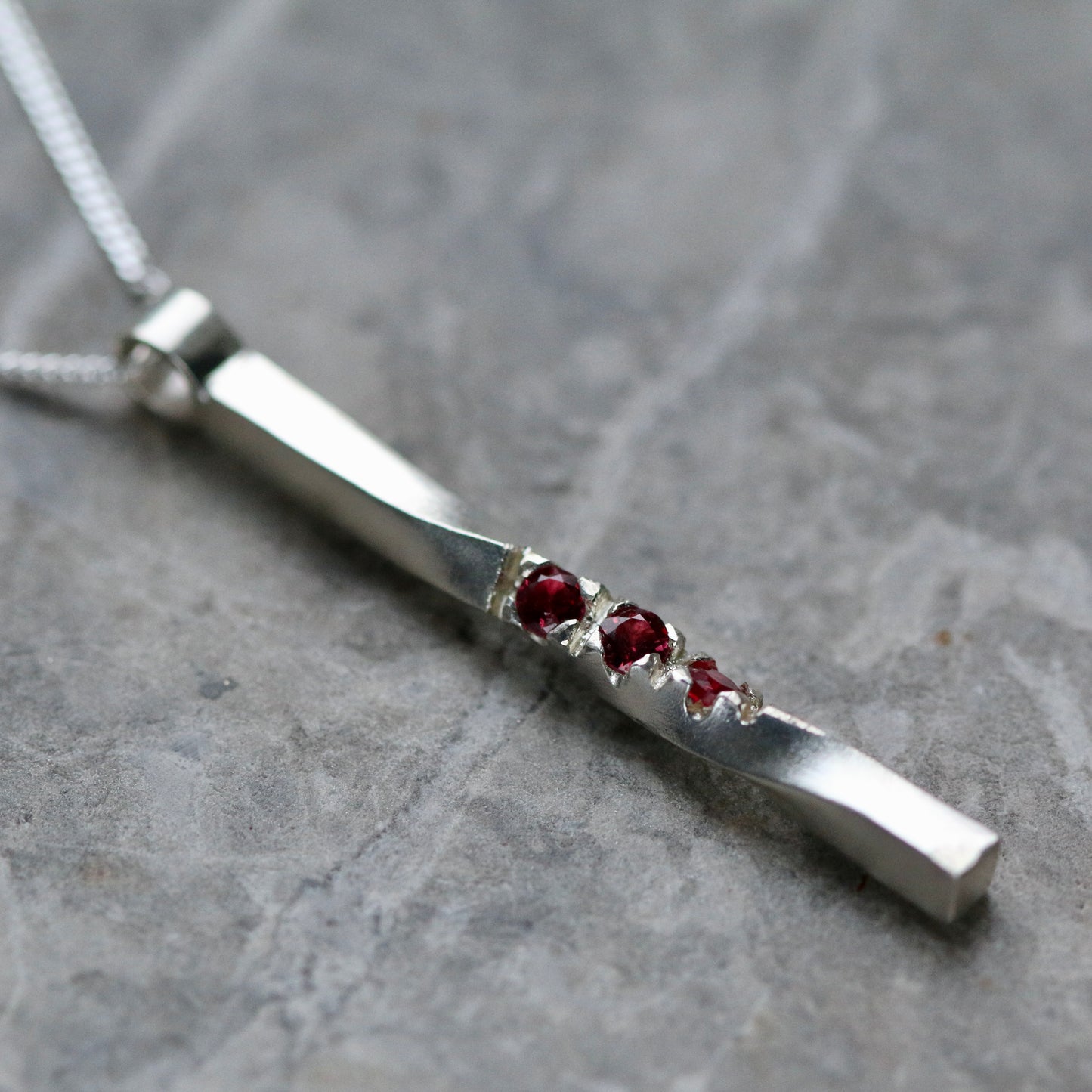 Triple Red Spinel Twist Silver Pendant image 1