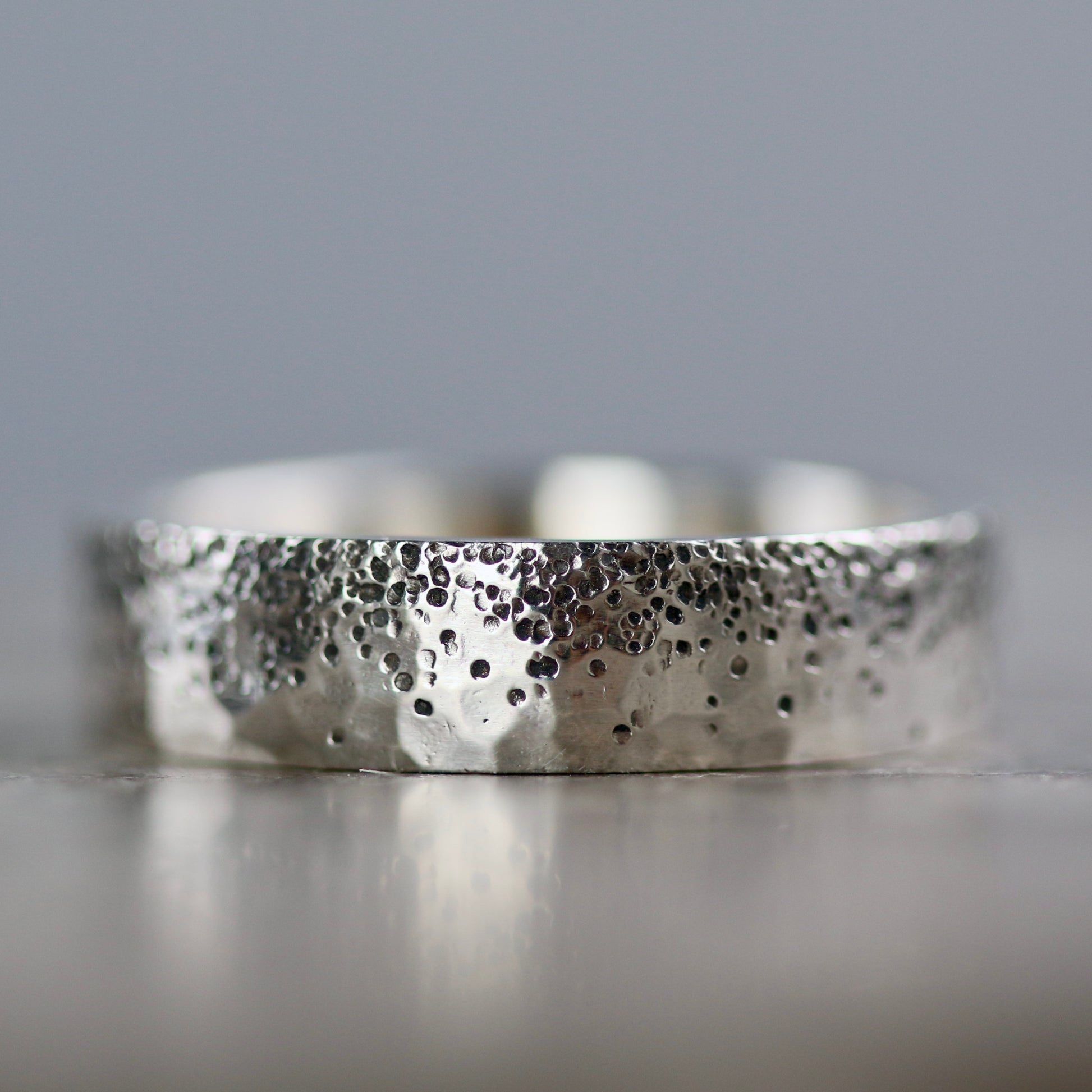 Oxidised Silver Stipple Textured 5mm Wide Ring image 0