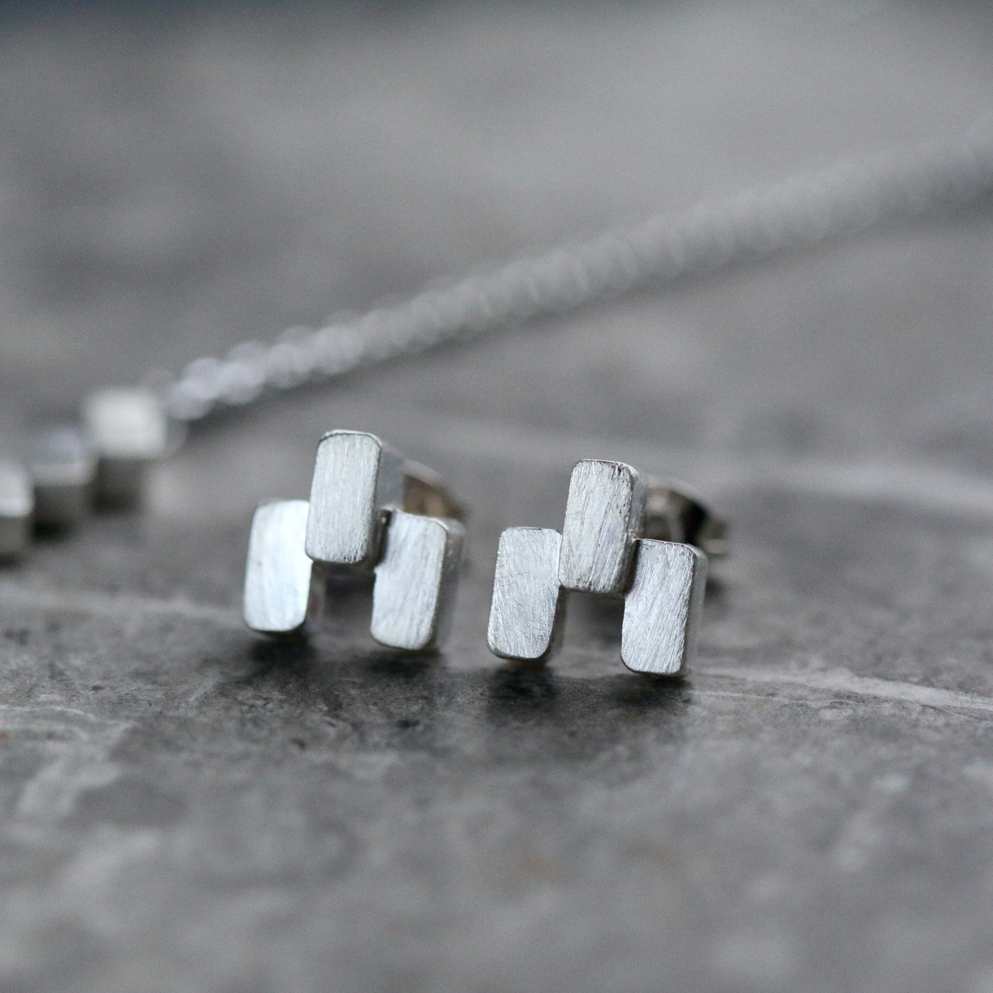 Silver Block Necklace + Earrings Gift Set image 3