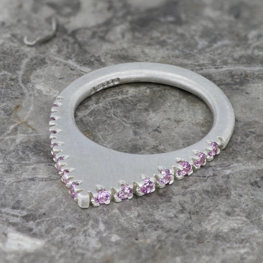 Pink Sapphire Point Pavé Slice Ring image 3
