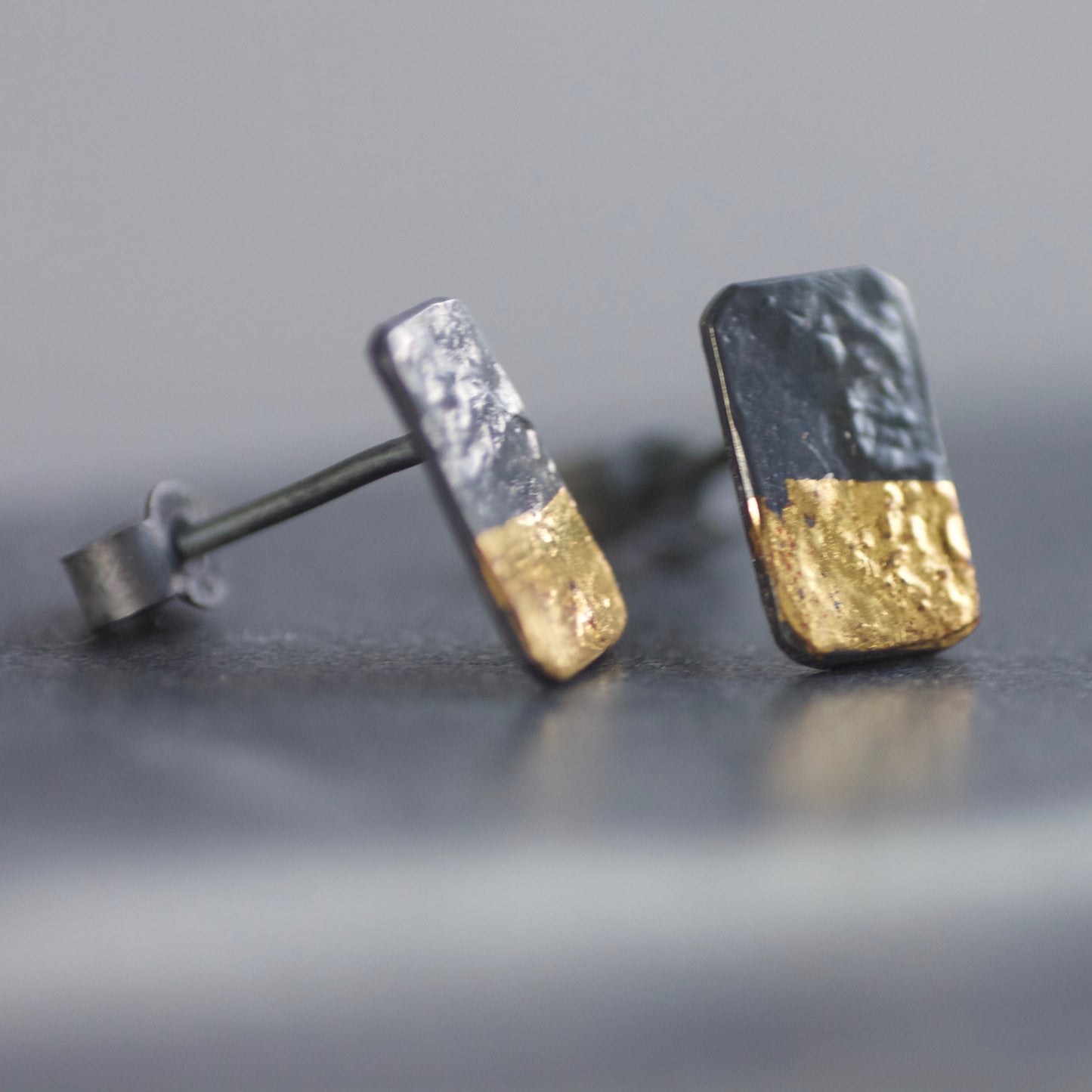 LINEAR Oxidised Mini Dip Block Stud Earrings image 1