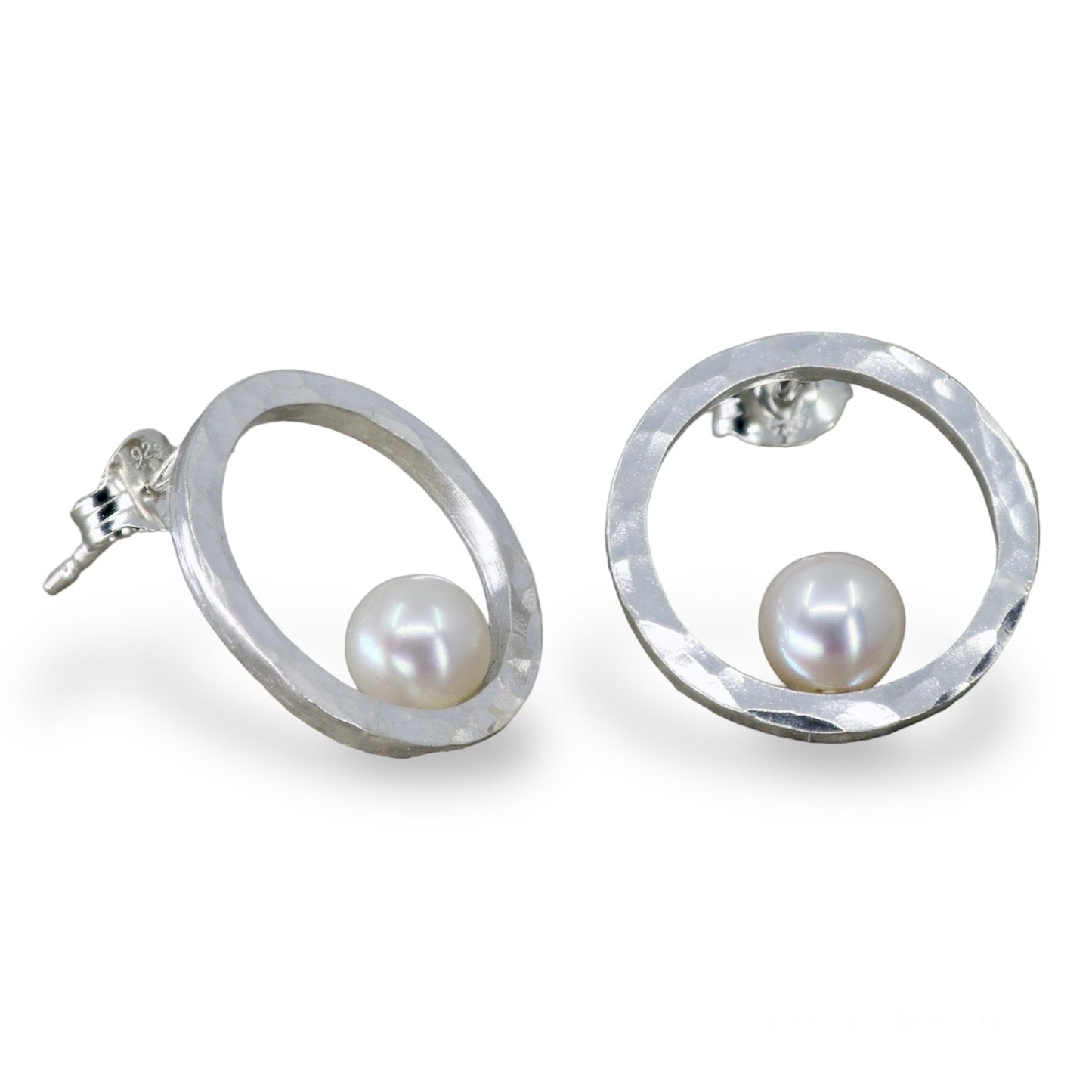 White Pearl And Silver Hoop Studs image 0