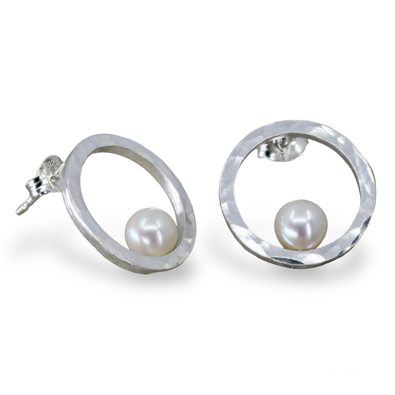 White Pearl And Silver Hoop Studs image 0