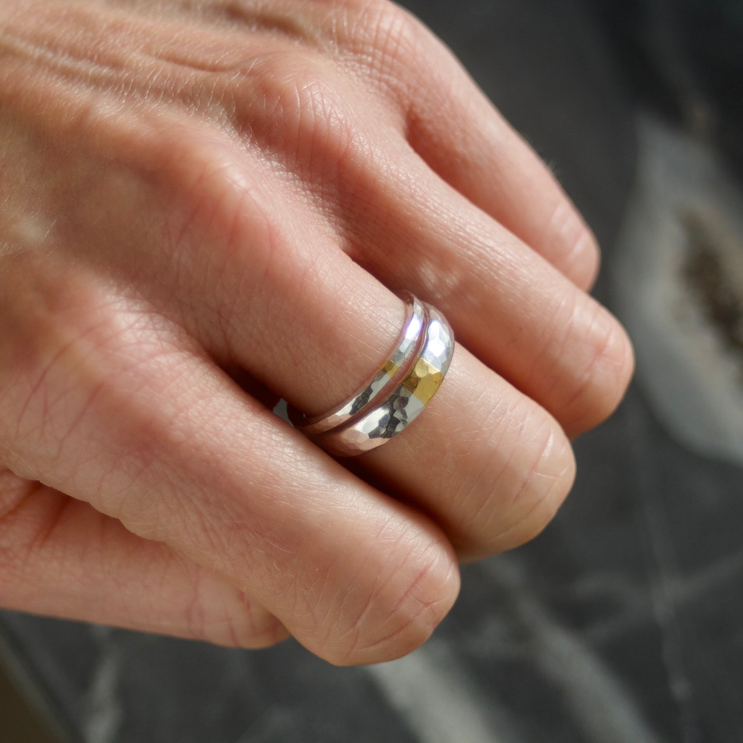 Hammered Silver & Gold Skinny Keum Boo Ring image 6