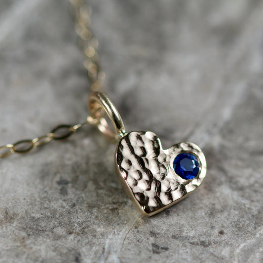 Sapphire & Recycled Solid 9ct Yellow Gold Heart Pendant Necklace image 0