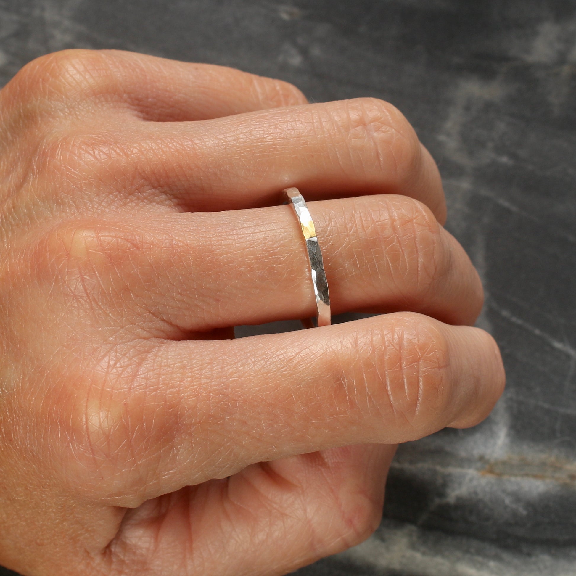 Hammered Silver & Gold 2mm Keum Boo Ring image 2