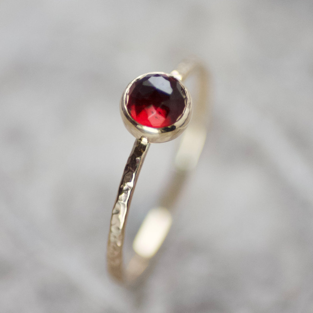 Solid 9ct Gold & Red Almandine Garnet Skinny Stacking Ring UK Size N ½ image 4
