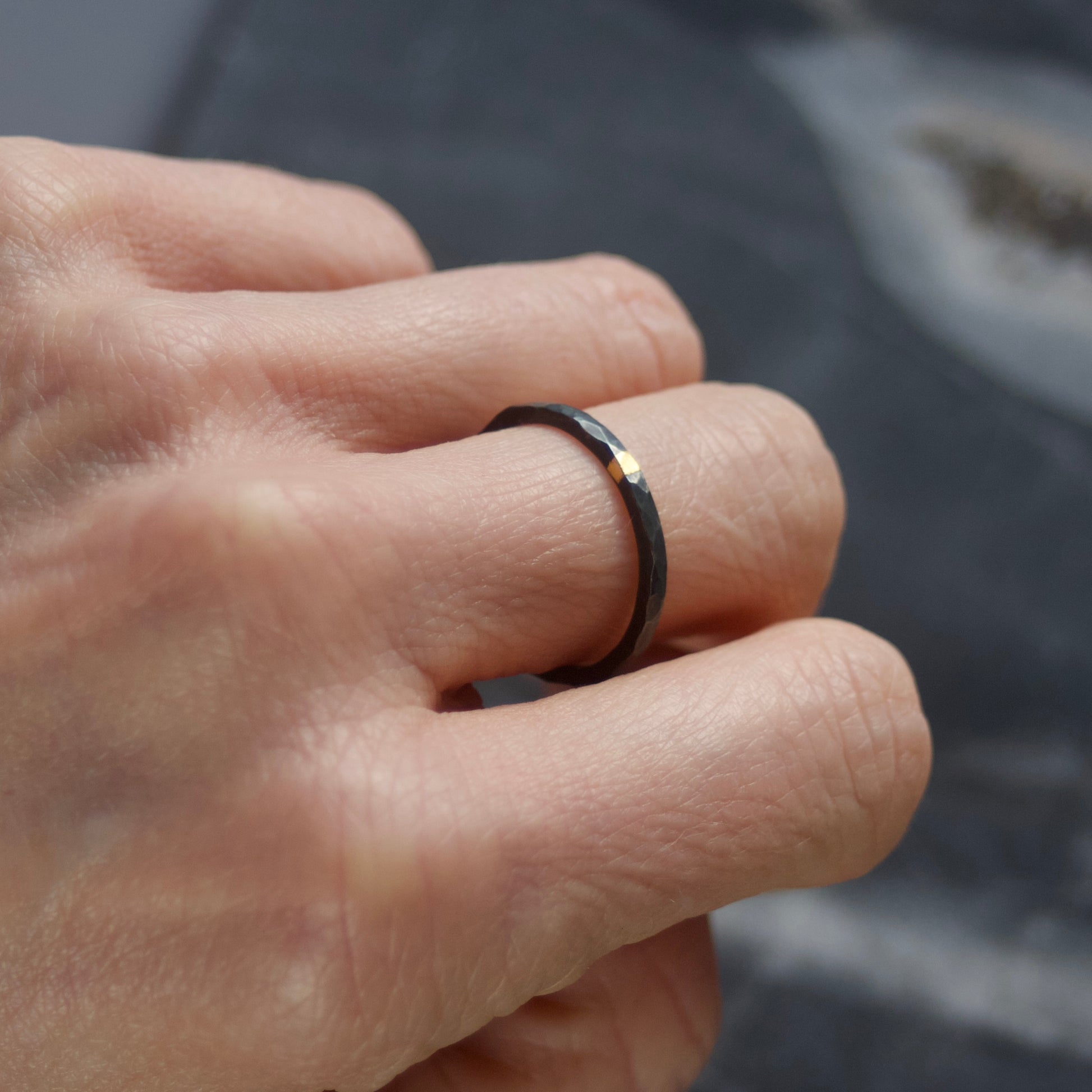 Oxidised Hammered Silver & Gold Skinny Ring image 6