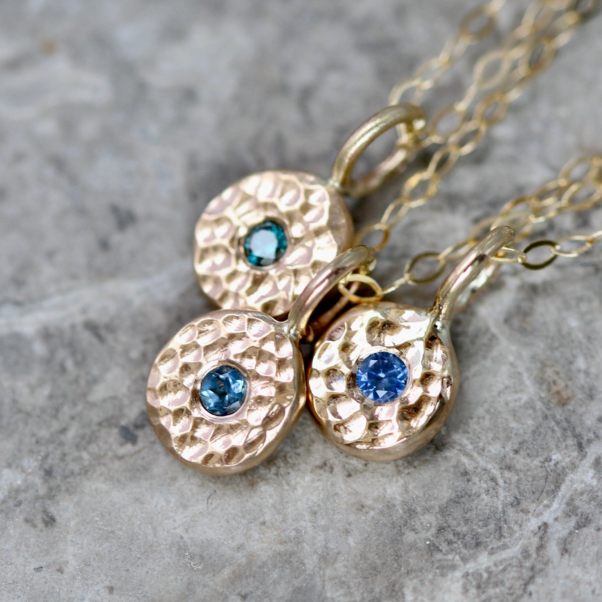 Aquamarine & Recycled Solid 9ct Yellow Gold Pebble Pendant Neckla image 4