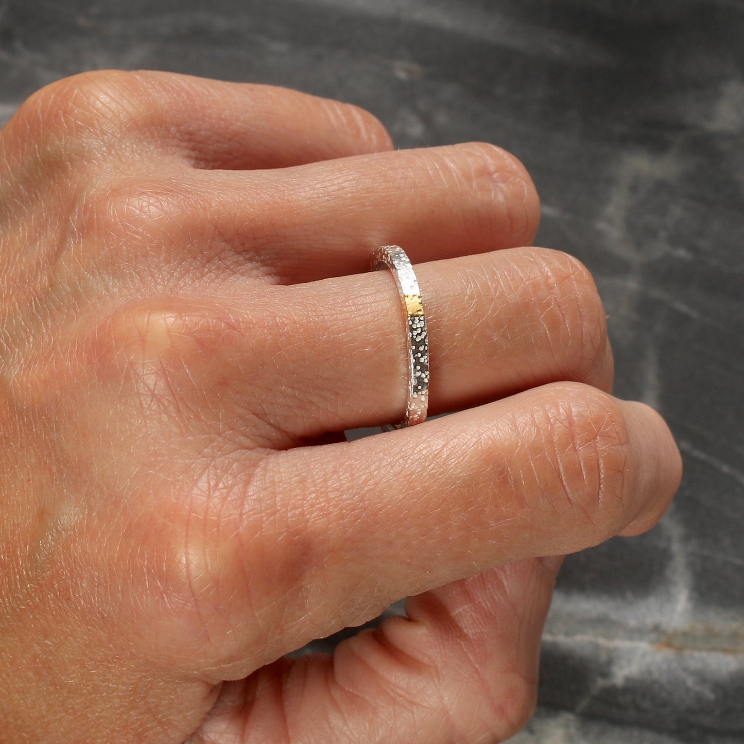 Dot Textured Silver & Gold 2mm Stacking Ring image 3