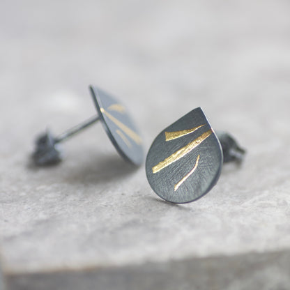 LC Oxidised 10mm Stripe Keum Boo Stud Earrings image 4