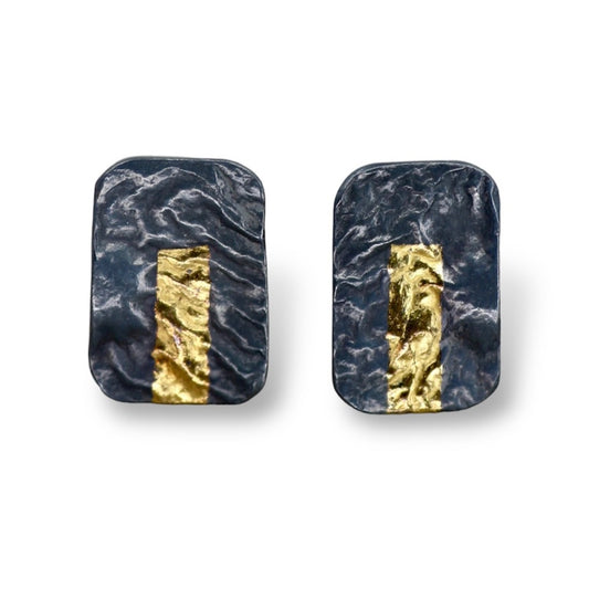 Oxidised Silver And Gold Keum Boo Block Stud Earrings image 0