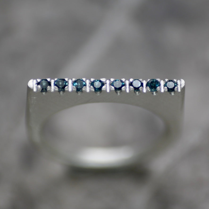 Blue Sapphire Horizontal Pavé Slice Ring image 2