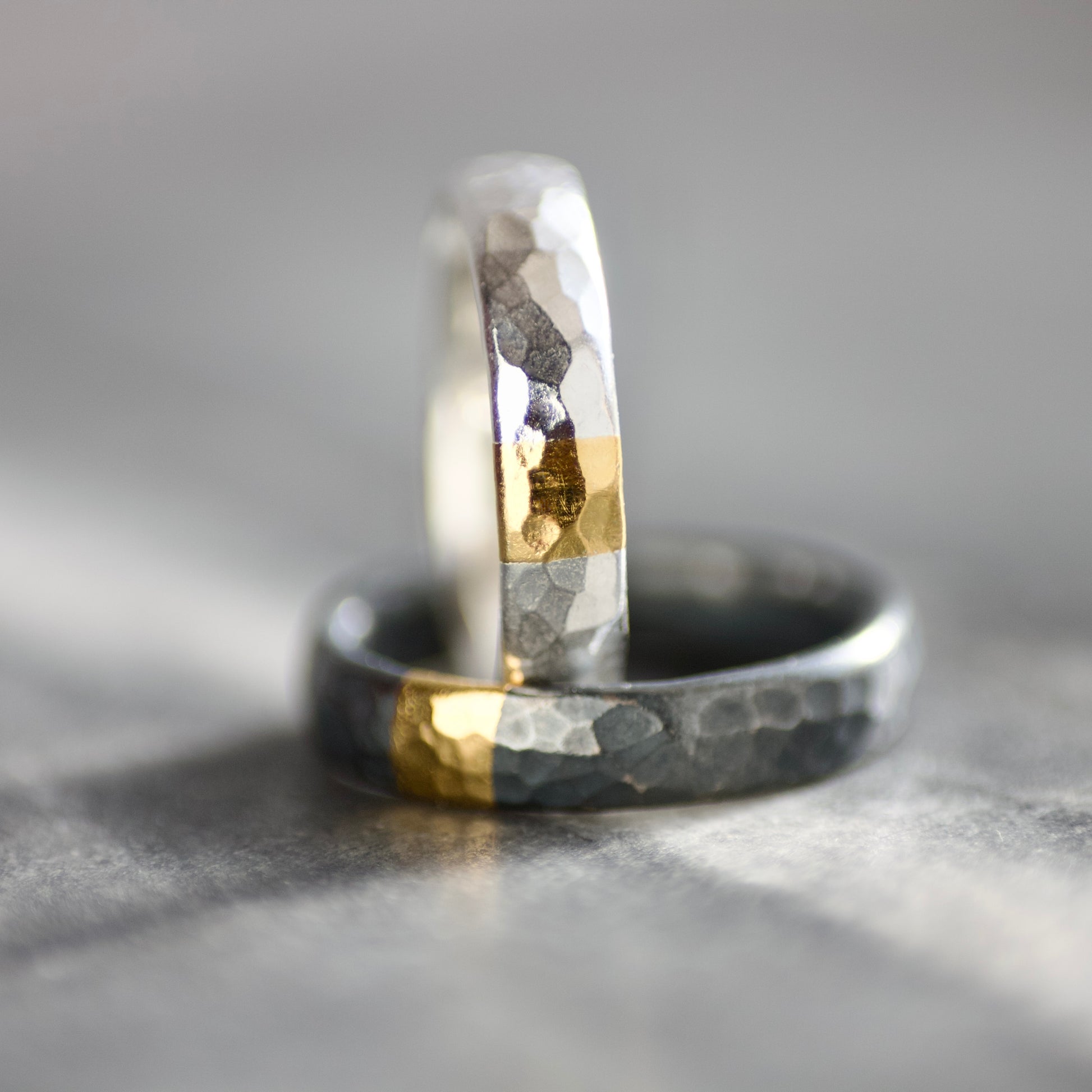 Hammered Oxidised Silver & Gold Textured 4mm Ring image 7