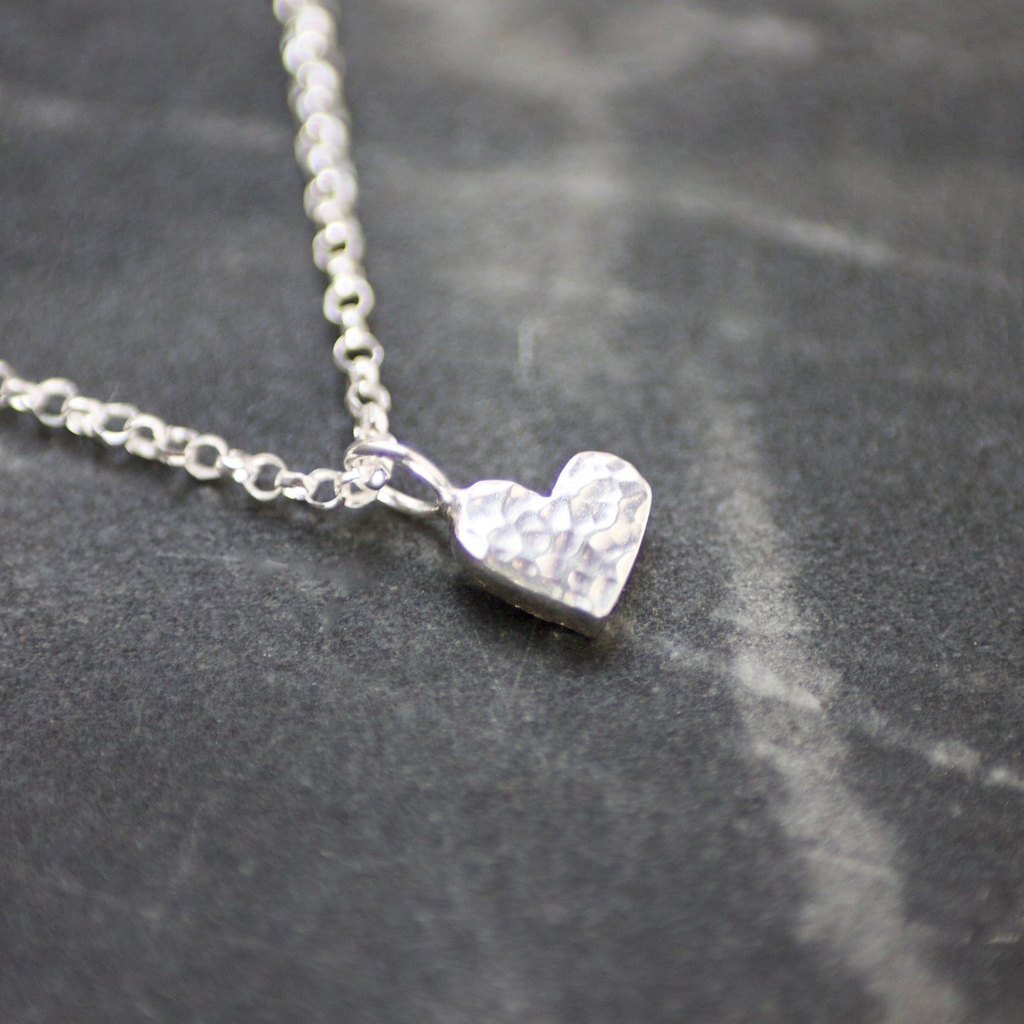 Solid Hammered Sterling Silver Heart Necklace image 1