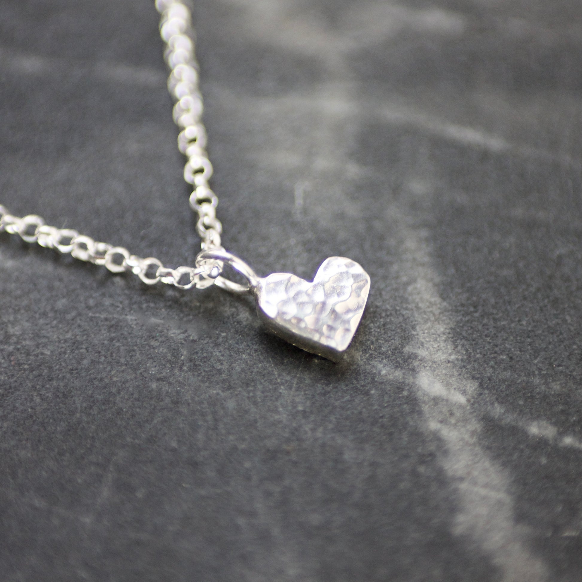 Solid Hammered Sterling Silver Heart Necklace image 1