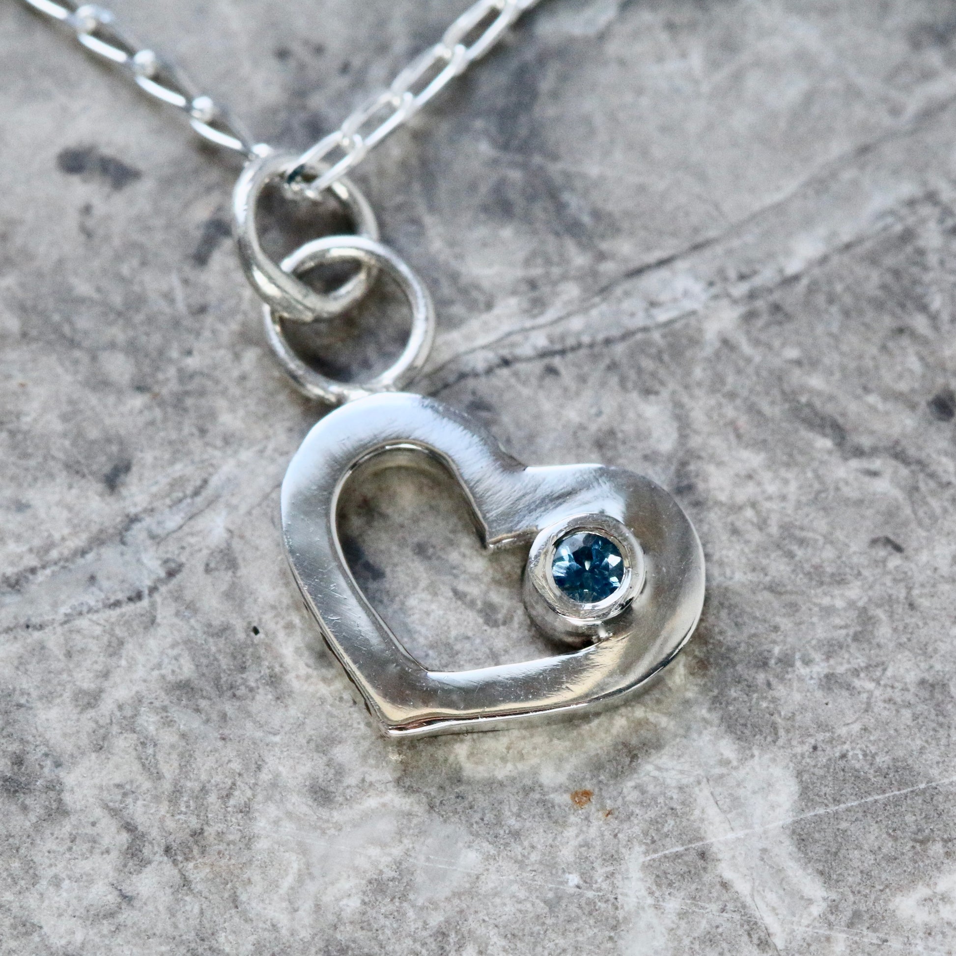 Recycled Solid Silver Open Heart &amp; Aquamarine Pendant Necklace image 3