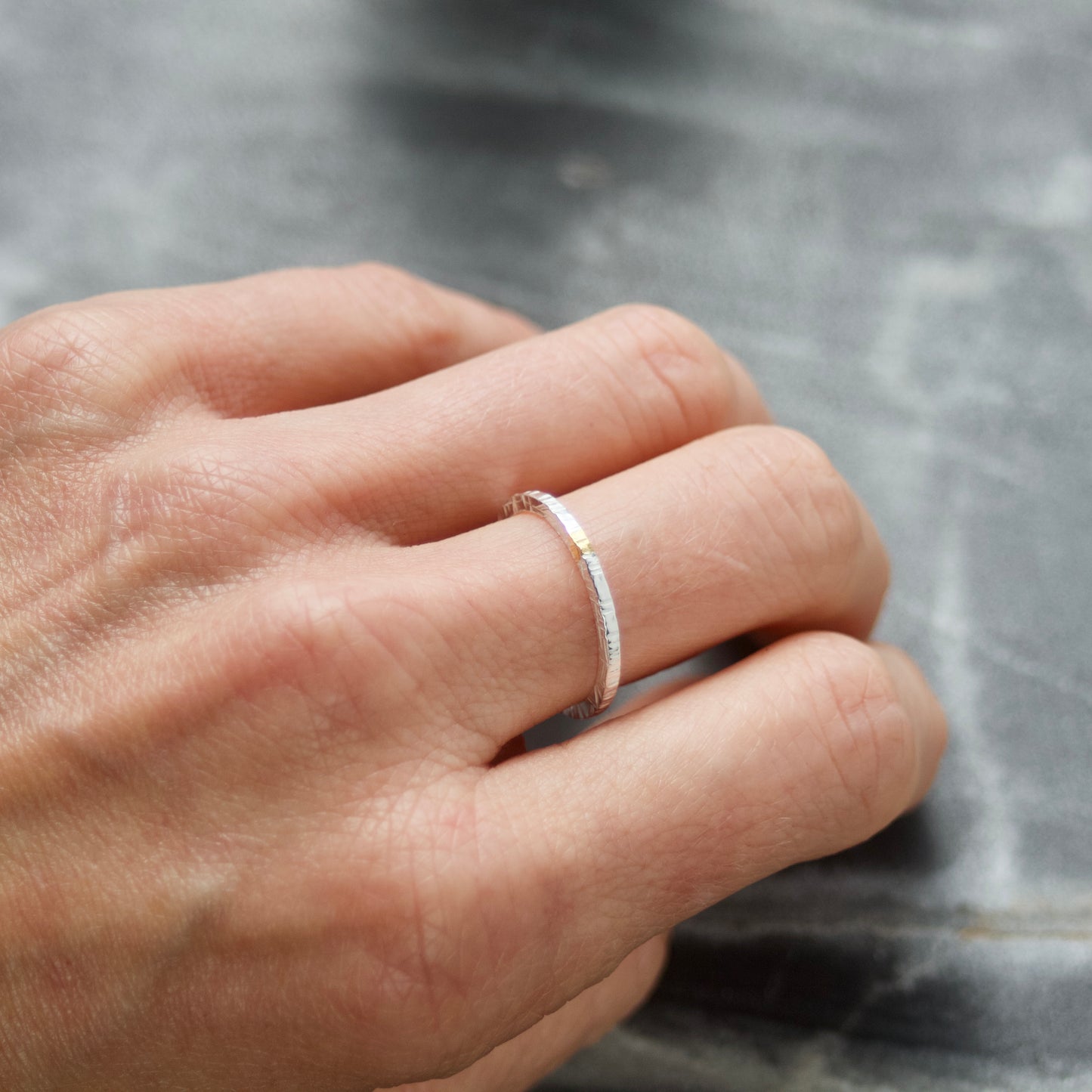 Polished Silver & Gold Linear Textured Skinny Ring image 3