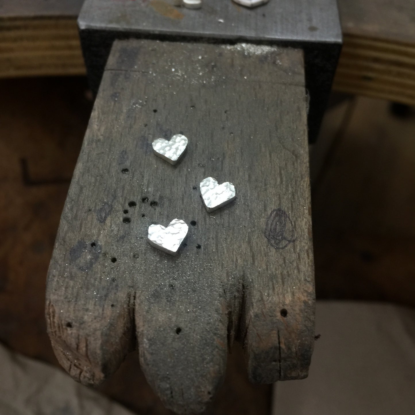 Solid Sterling Silver Hammered Heart Stud Earrings image 4