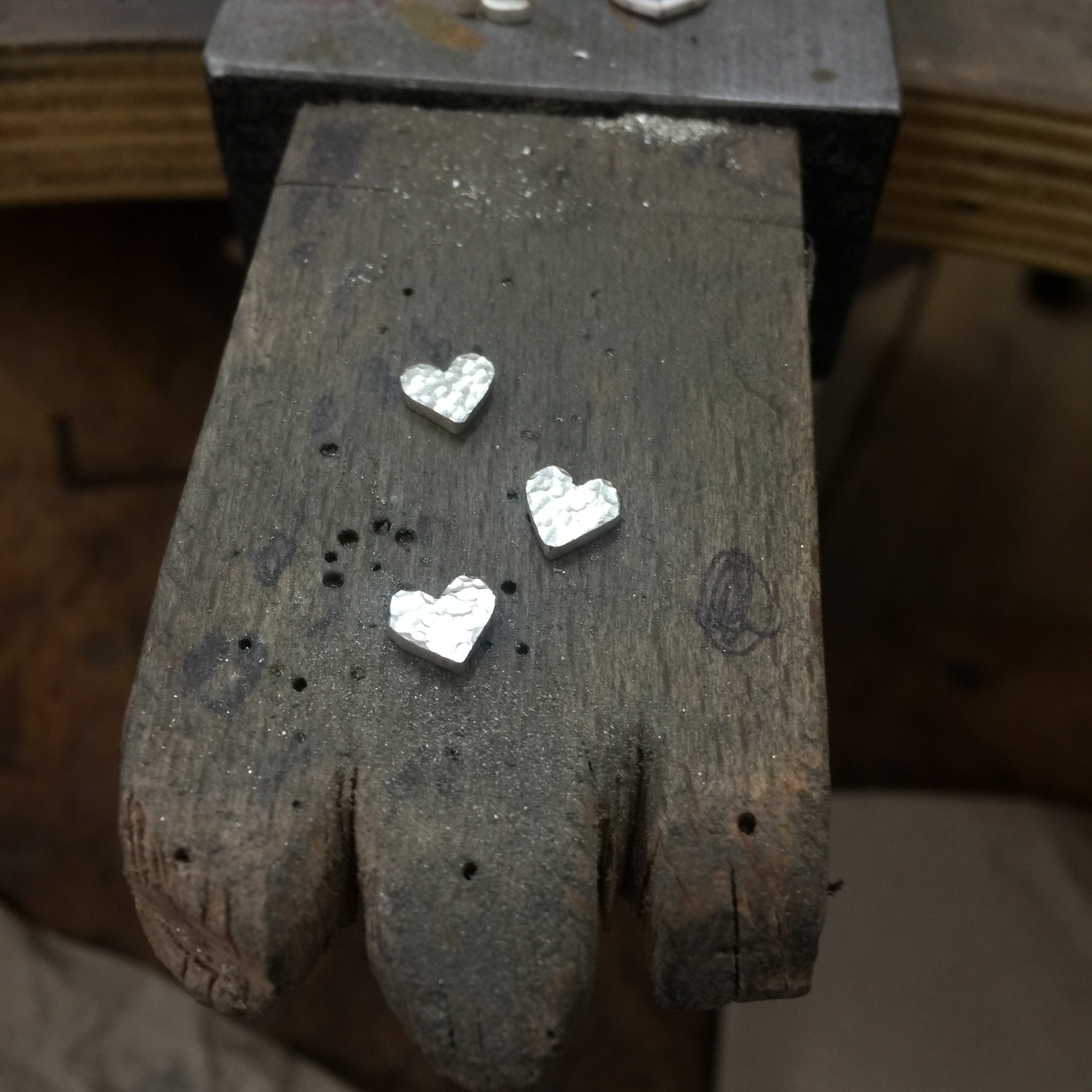 Solid Sterling Silver Hammered Heart Stud Earrings image 4